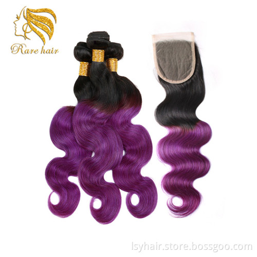 Rare 3 Bundles Brazilian Body Wave Purple Ombre Color Hair Bundles, Colored Weave Hair Styles